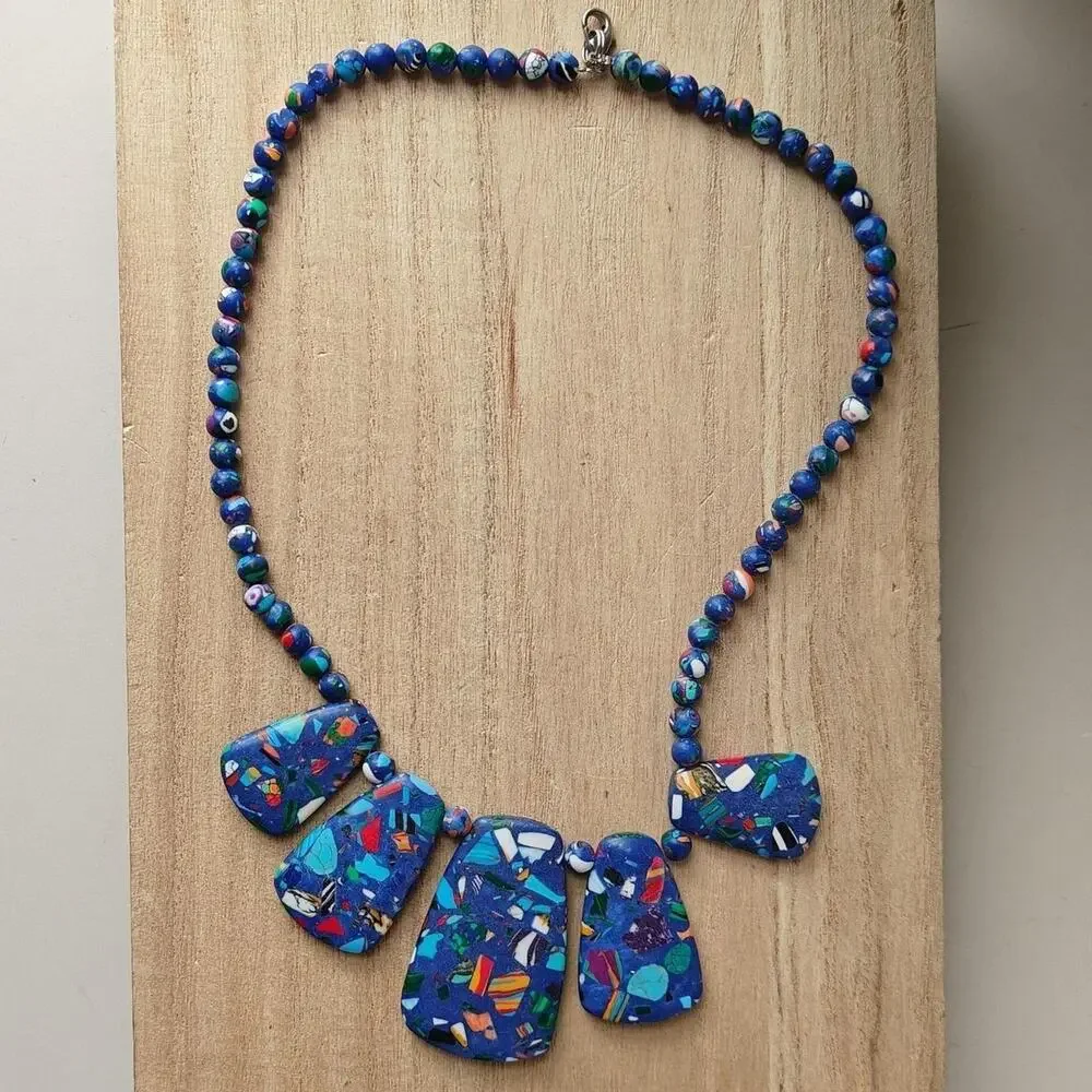 Boho colorful matrix turquoise stone necklace